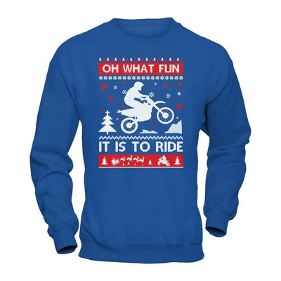 Motocross Sweater Christmas Oh What Fun It Is To Ride-T-Shirt & Hoodie-Crewneck Sweatshirt-Royal