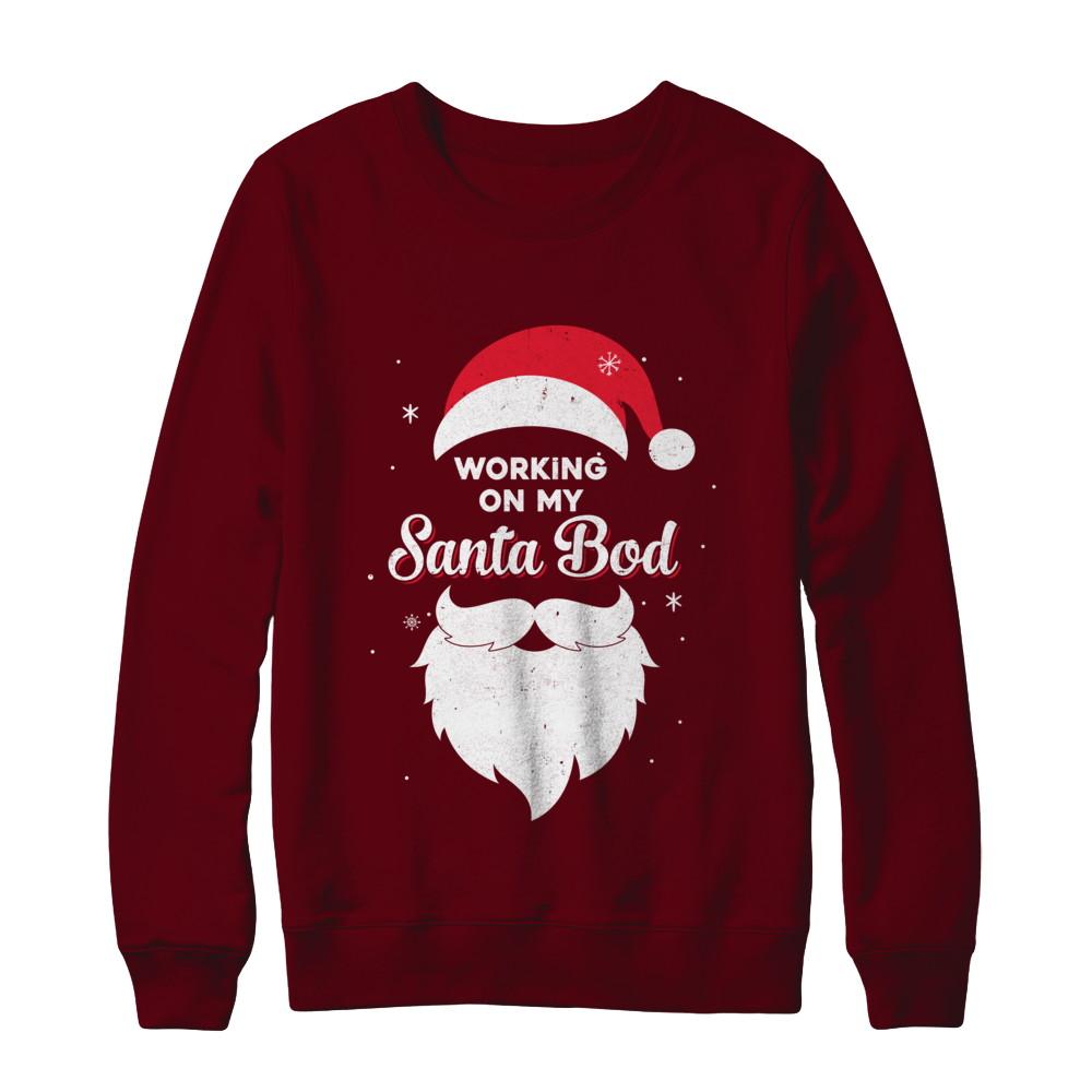 Working On My Santa Bod Pajamas Dad Papa Christmas-T-Shirt & Sweatshirt-Crewneck Sweatshirt-Maroon