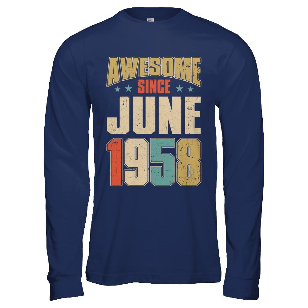 Vintage Retro Awesome Since June 1958 63th Birthday-T-Shirt & Hoodie-Long Sleeve T-Shirt-Navy