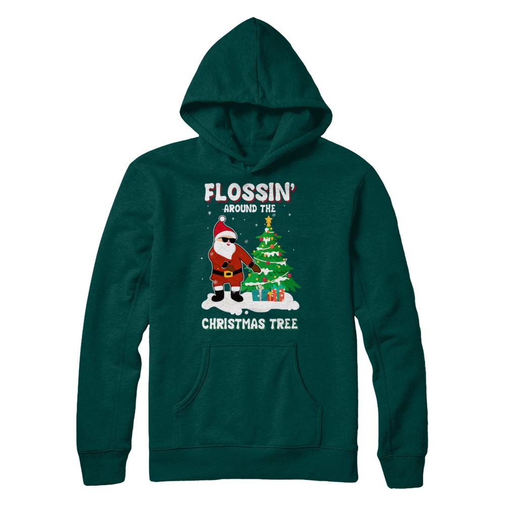 Flossin' Around The Christmas Tree Flossing Santa-T-Shirt & Hoodie-Pullover Hoodie-Deep Forest