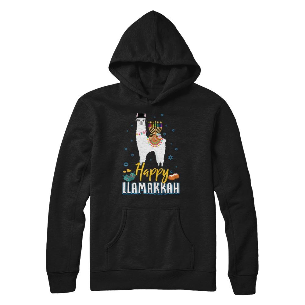 Funny Happy Llamakkah Hanukkah Llama-T-Shirt & Sweatshirt-Pullover Hoodie-Black
