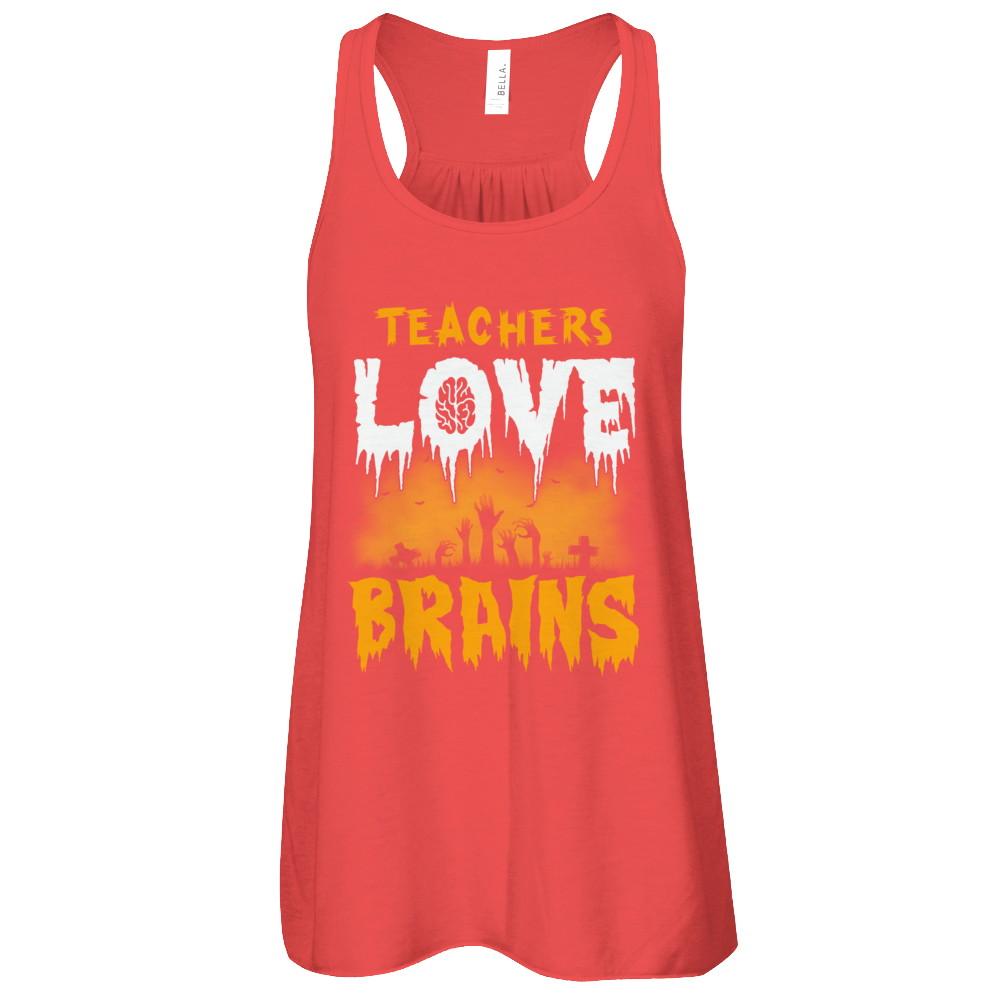 Teachers Love Brains Halloween-T-Shirt & Tank Top-Women's Flowy Racerback Tank-Red