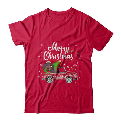 Dachshund Retriever Rides Red Truck Christmas Pajama-T-Shirt & Sweatshirt-Classic T-Shirt-Red