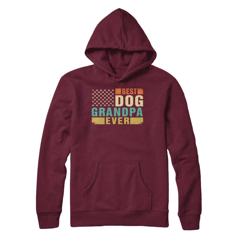 Vintage Retro BEST DOG GRANDPA EVER American Flag Fathers Day-T-Shirt & Hoodie-Pullover Hoodie-Maroon