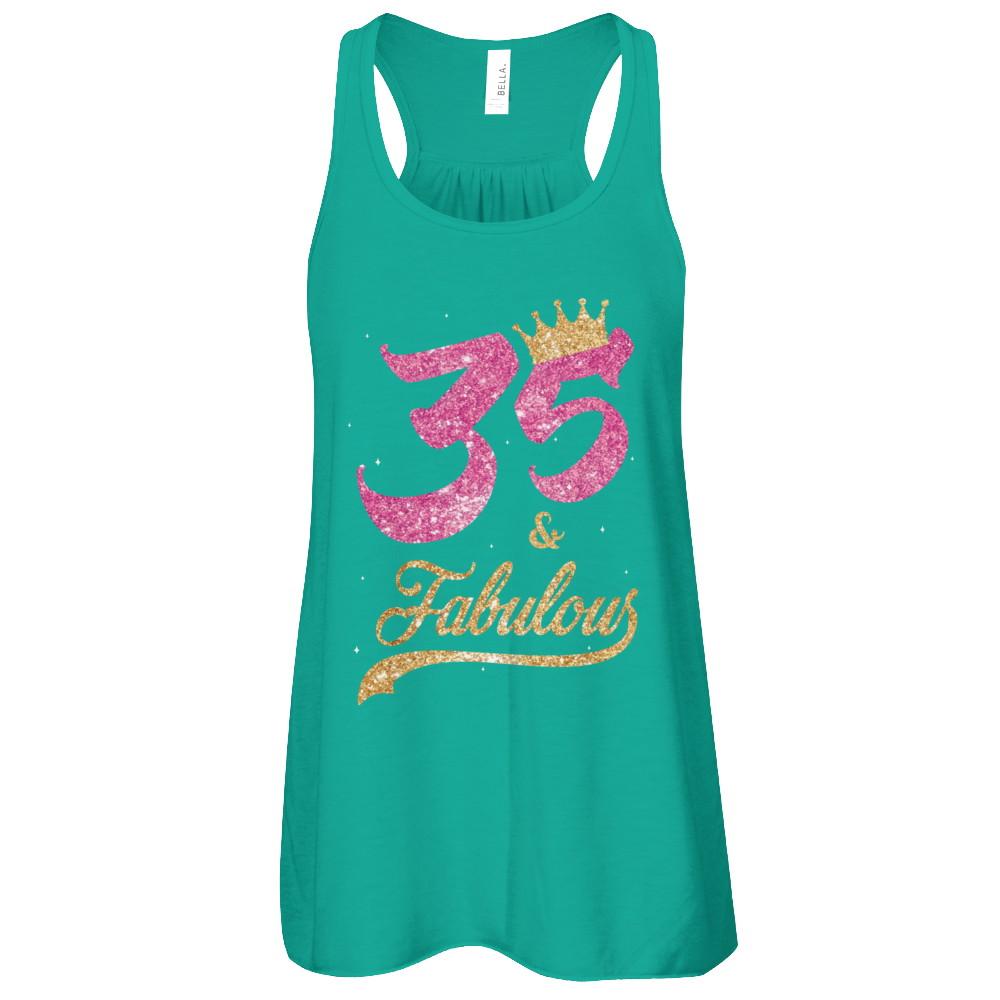 35 And Fabulous 1986 35th Birthday Gift-T-Shirt & Tank Top-Women's Flowy Racerback Tank-Kelly