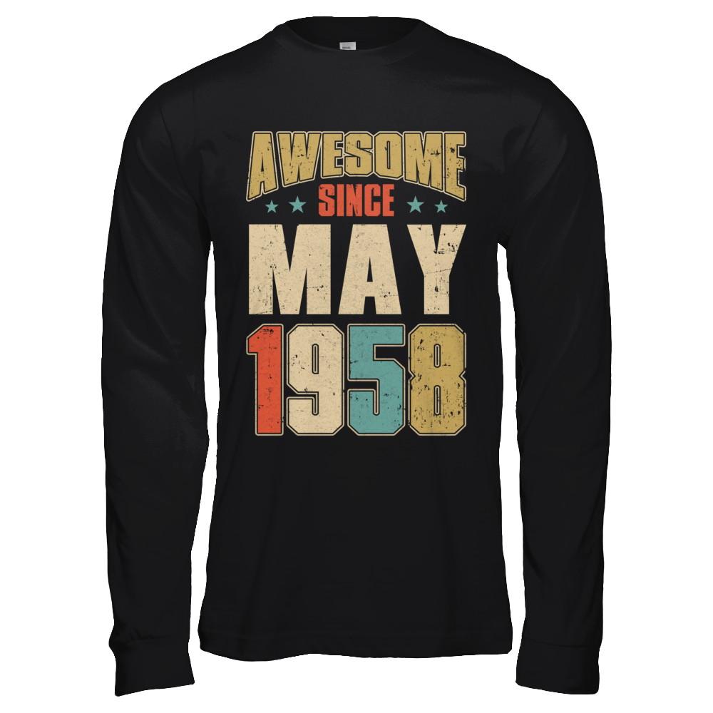 Vintage Retro Awesome Since May 1958 63th Birthday-T-Shirt & Hoodie-Long Sleeve T-Shirt-Black