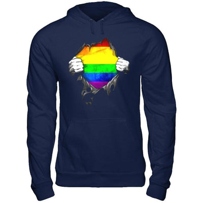 Rainbow Lesbian Gay Pride LGBT Super Stronger-T-Shirt & Hoodie-Pullover Hoodie-Navy