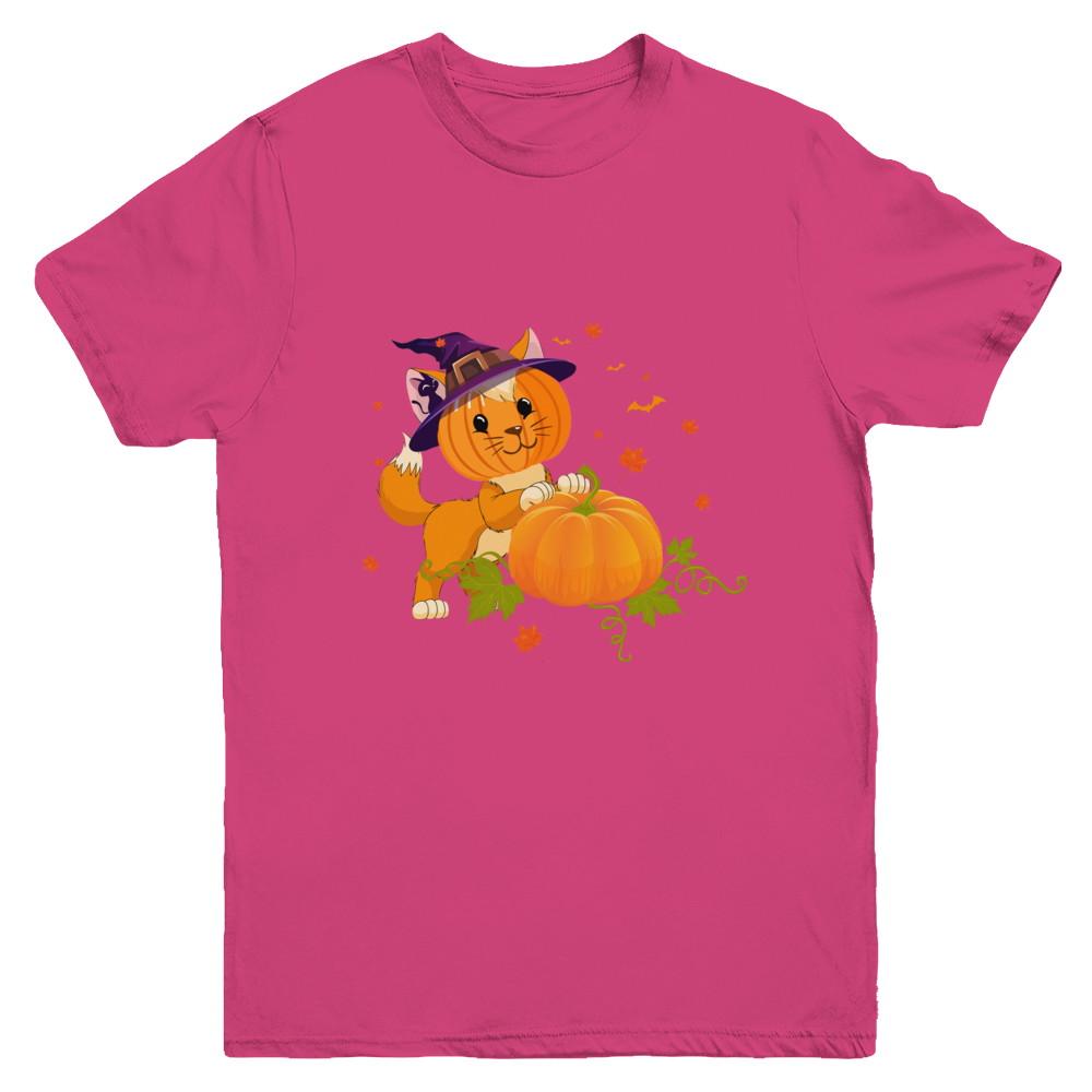 Funny Halloween Cat Pumpkin Costume Youth-Youth Shirt-Youth T-Shirt-Heliconia