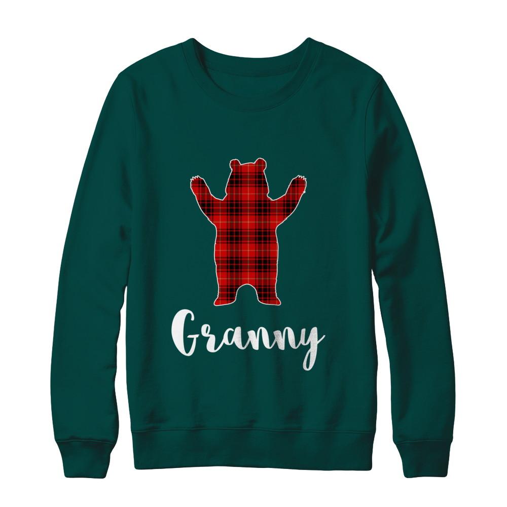 Red Granny Bear Buffalo Plaid Family Christmas Pajamas-T-Shirt & Sweatshirt-Crewneck Sweatshirt-Deep Forest