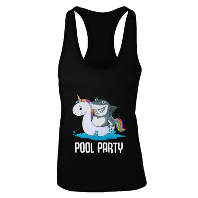 Pool Party Unicorn Float Funny Shark-T-Shirt & Tank Top-Women's Ideal Racerback Tank-Black