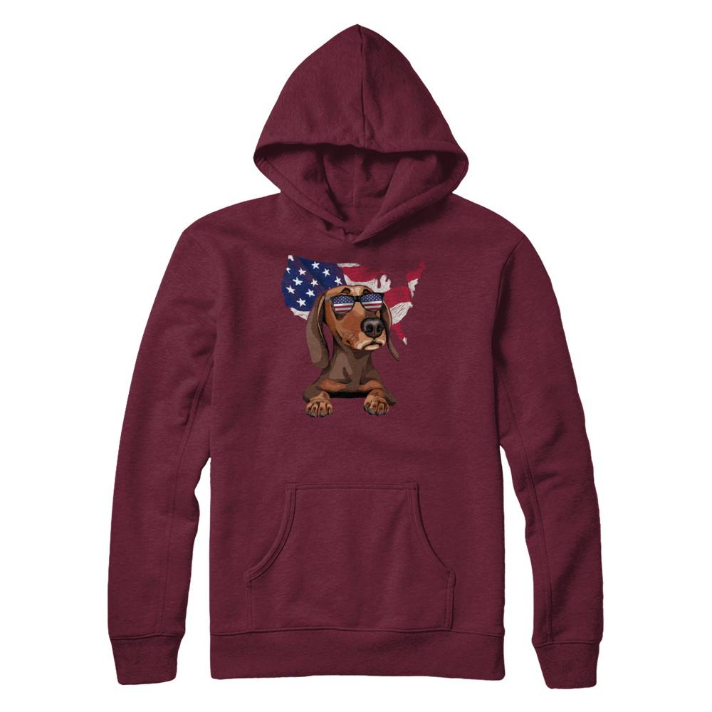 Funny Patriot Dachshund Dog 4Th Of July American Flag-T-Shirt & Hoodie-Pullover Hoodie-Maroon