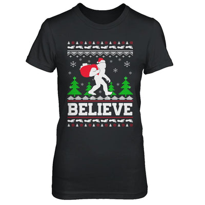 Christmas Believe Bigfoot Ugly Xmas Sweater-T-Shirt & Sweatshirt-Women's T-Shirt-Black