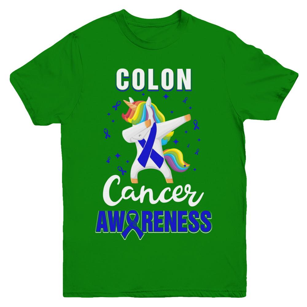 Inspirational Colon Cancer Awareness Unicorn Support Youth-Youth Shirt-Youth T-Shirt-Irish Green