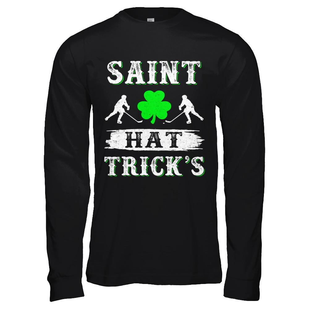 St Patricks Day Hockey Saint Hat Trick's Day-T-Shirt & Hoodie-Long Sleeve T-Shirt-Black