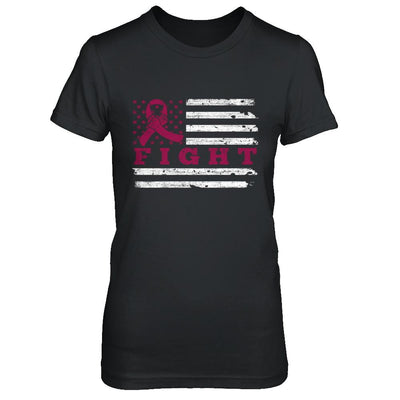 Fight Burgundy Ribbon US Flag Multiple Myeloma Awareness-T-Shirt & Hoodie-Women's T-Shirt-Black