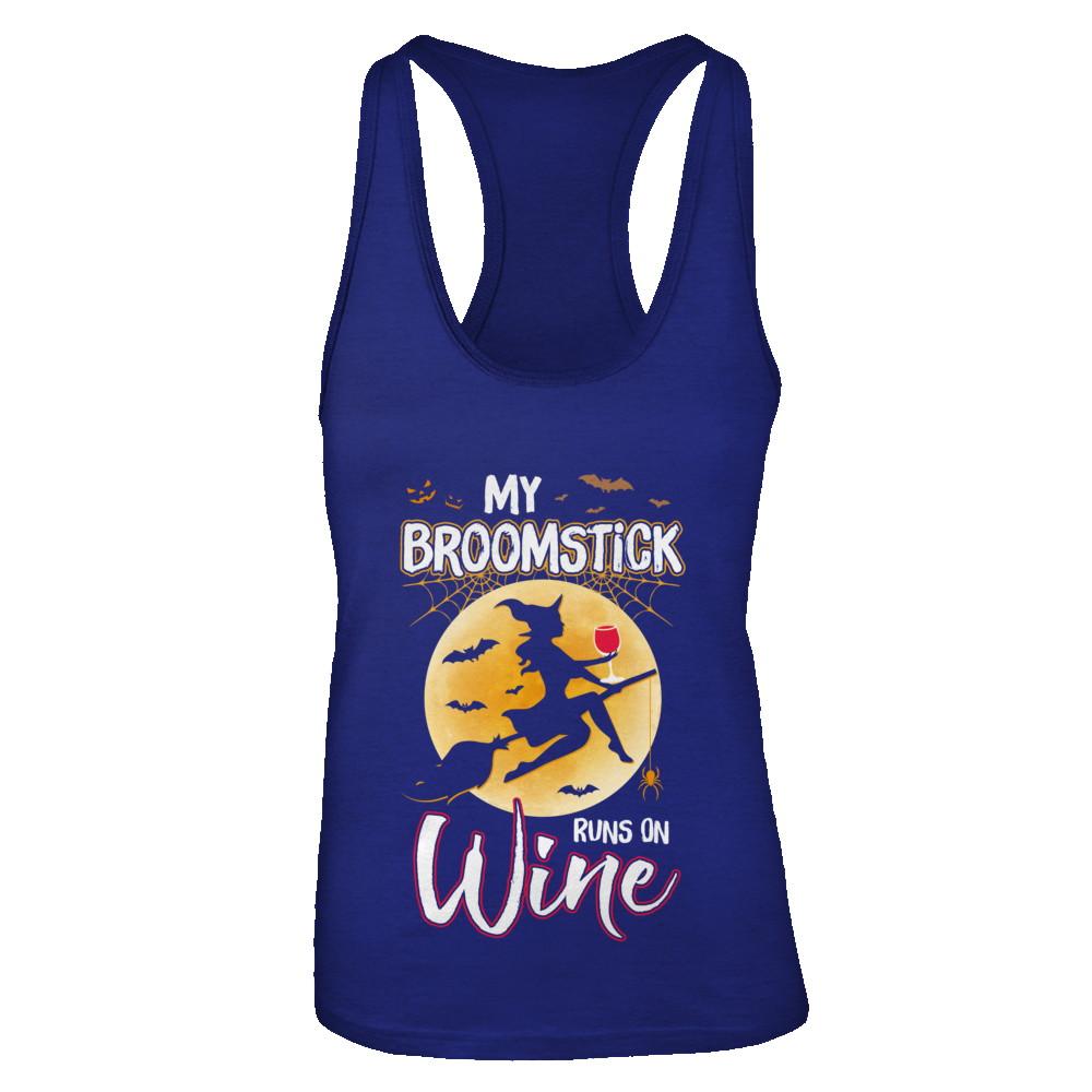 Funny Halloween My Broomstick Runs On Wine Witch-T-Shirt & Tank Top-Women's Ideal Racerback Tank-Royal