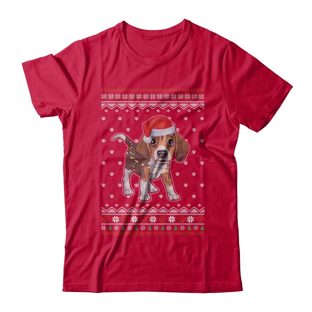 Beagle Christmas Ugly Sweater Lights Dog Xmas Gift-T-Shirt & Sweatshirt-Classic T-Shirt-Red
