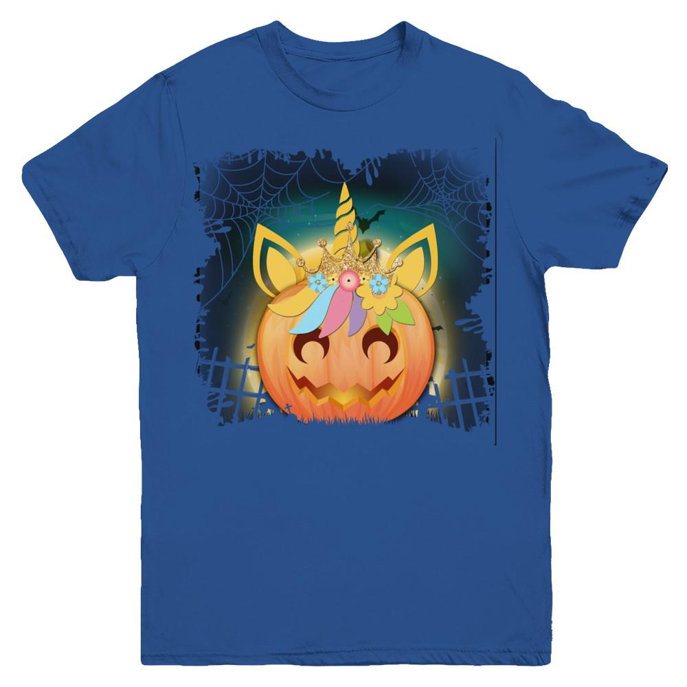 Kids Girls Unicorn Pumpkin Queen Halloween Youth-Youth Shirt-Youth T-Shirt-Royal