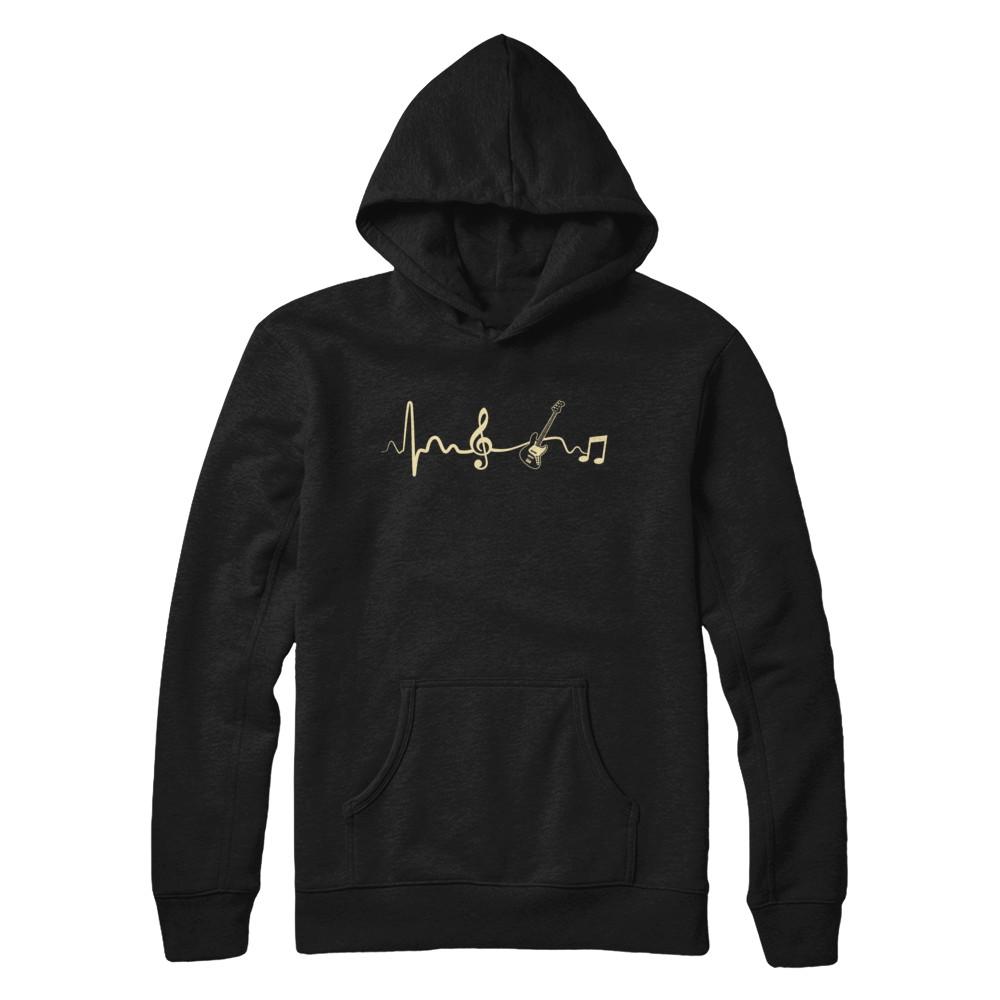 Bass Acoustic Guitar Heartbeat-T-Shirt & Hoodie-Pullover Hoodie-Black