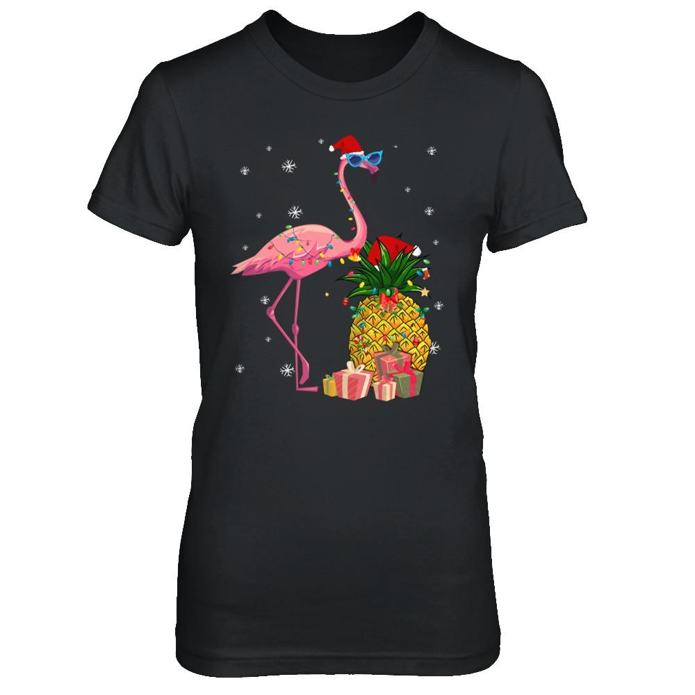 Santa Flamingo Hawaiian Pineapple Christmas Gifts-T-Shirt & Sweatshirt-Women's T-Shirt-Black