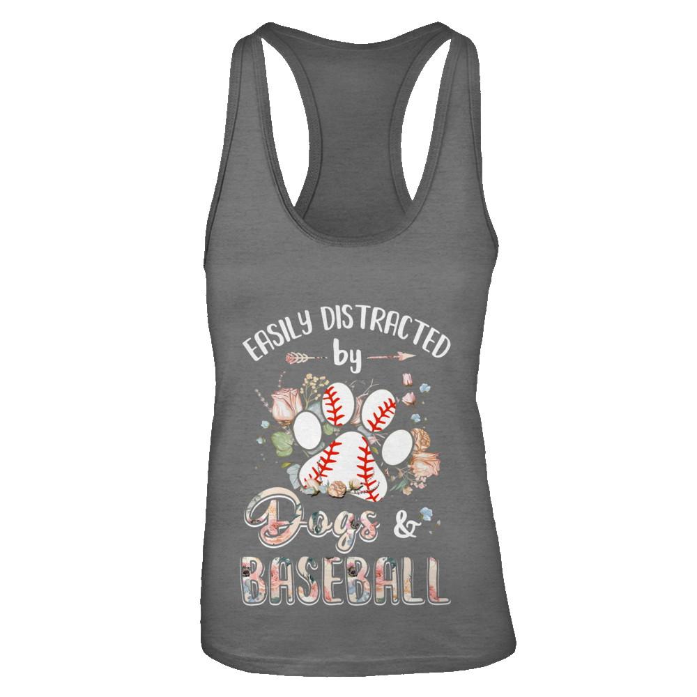 Easily Distracted By Dogs And Baseball-T-Shirt & Tank Top-Women's Ideal Racerback Tank-Dark Grey