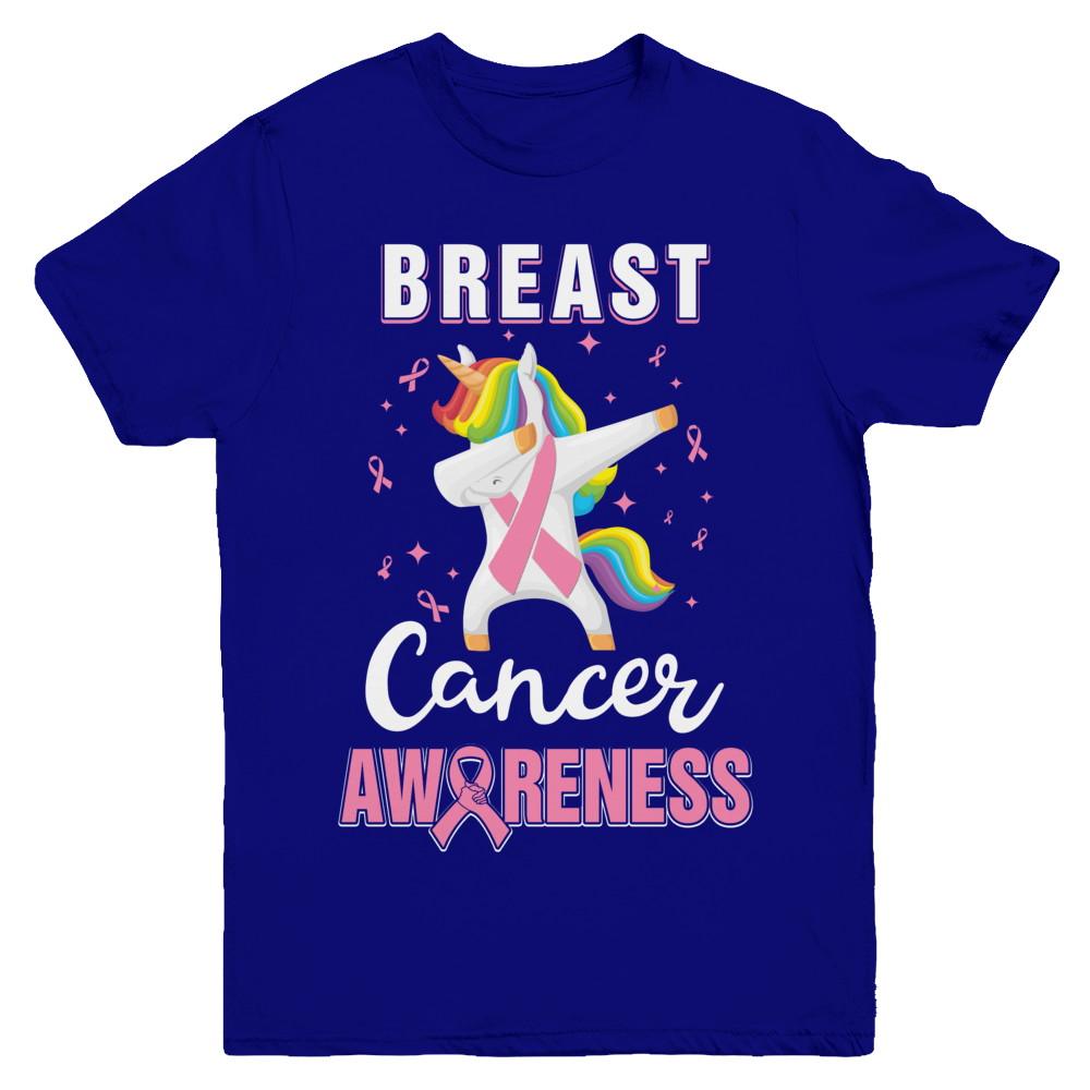 Inspirational Breast Cancer Awareness Unicorn Support Youth-Youth Shirt-Youth T-Shirt-Navy