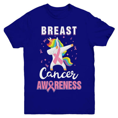 Inspirational Breast Cancer Awareness Unicorn Support Youth-Youth Shirt-Youth T-Shirt-Navy