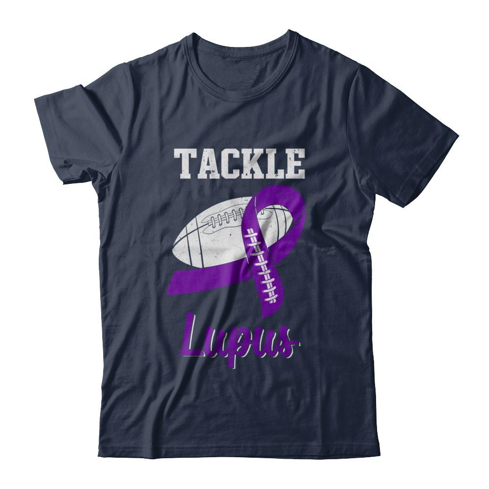 Football Survivor Tackle Purple Lupus Awareness-T-Shirt & Hoodie-Classic T-Shirt-Navy