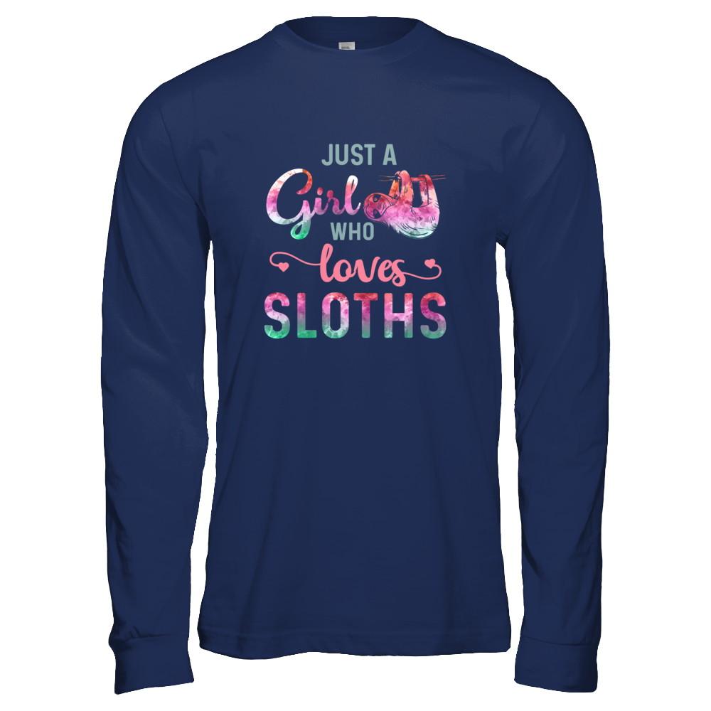 Just A Girl Who Loves Sloths Sloth Lover-T-Shirt & Tank Top-Long Sleeve T-Shirt-Navy