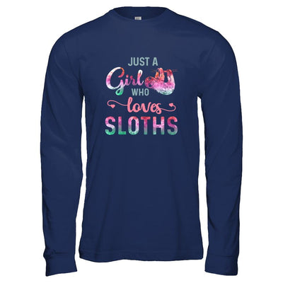 Just A Girl Who Loves Sloths Sloth Lover-T-Shirt & Tank Top-Long Sleeve T-Shirt-Navy