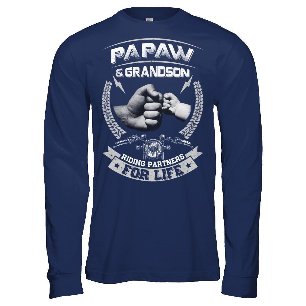 Motocross Papaw And Grandson Riding Partners For Life-T-Shirt & Hoodie-Long Sleeve T-Shirt-Navy