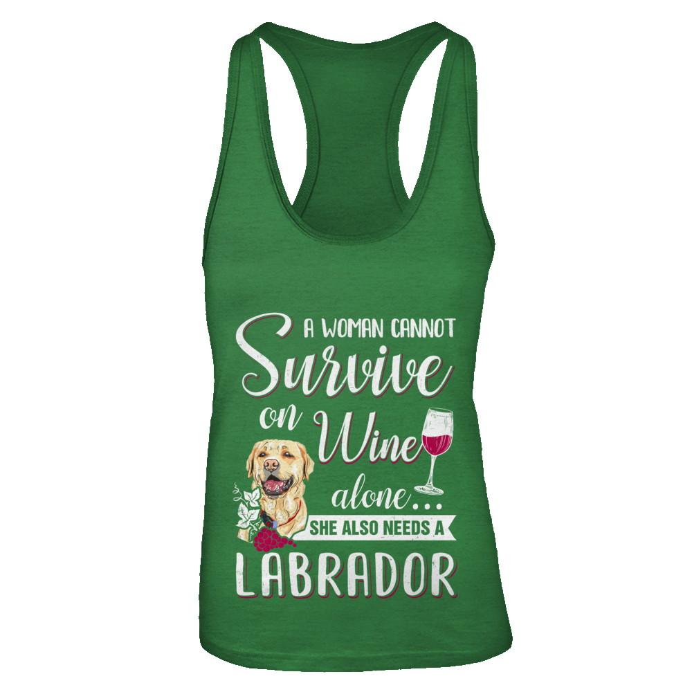 A Woman Can't Survive On Wine Alone Labrador Dog-T-Shirt & Tank Top-Women's Ideal Racerback Tank-Kelly Green