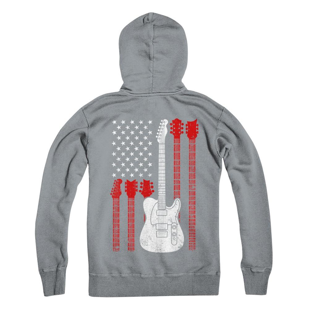 Guitar American Us Flag Music Player-T-Shirt & Hoodie-Pullover Hoodie-Light Steel