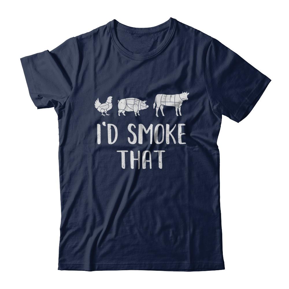 I'd Smoke That Fun BBQ Barbecue Smoker Chef-T-Shirt & Hoodie-Classic T-Shirt-Navy