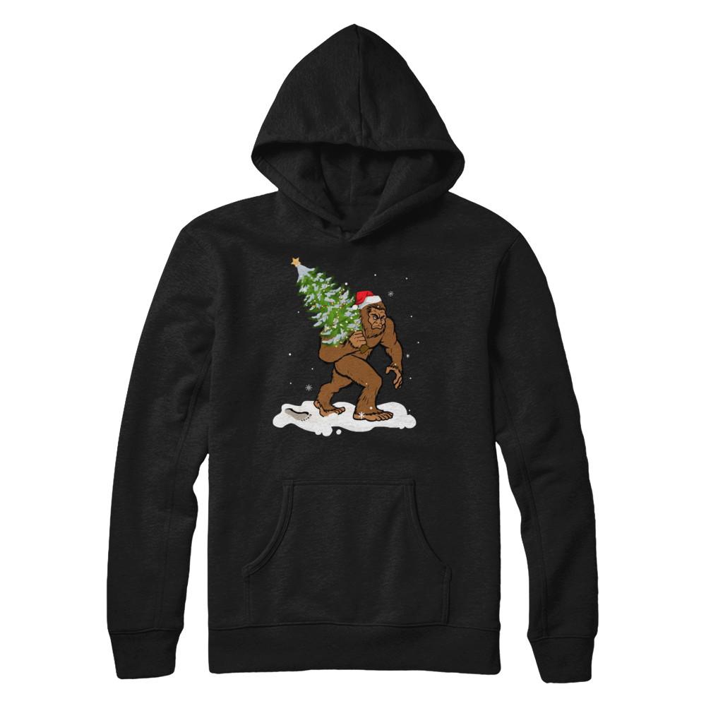 Bigfoot Christmas Tree Boys Men Sasquatch Santa Gift-T-Shirt & Sweatshirt-Pullover Hoodie-Black