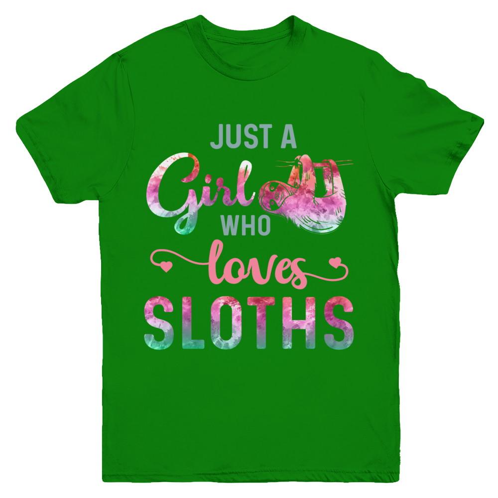 Just A Girl Who Loves Sloths Sloth Lover Youth-Youth Shirt-Youth T-Shirt-Irish Green