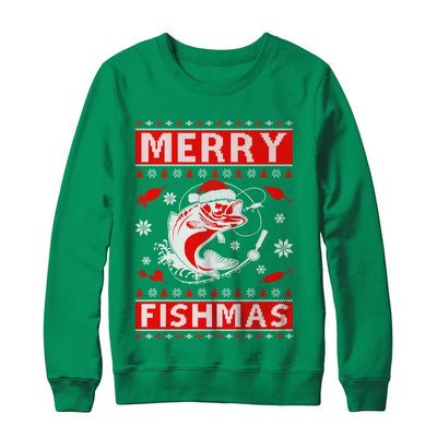 Merry Fishmas Fishing Fish Christmas Sweater-T-Shirt & Sweatshirt-Crewneck Sweatshirt-Irish Green