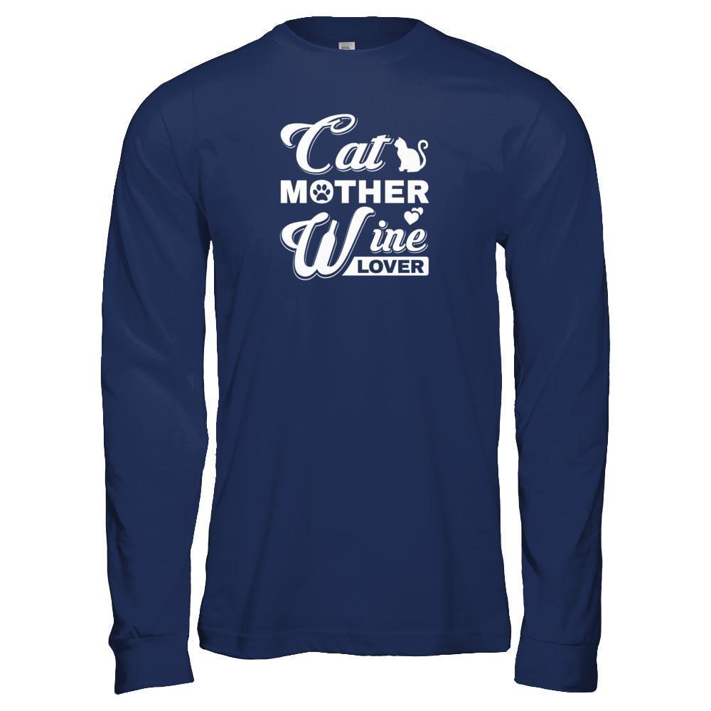 Cat Mother Wine Lover-T-Shirt & Tank Top-Long Sleeve T-Shirt-Navy