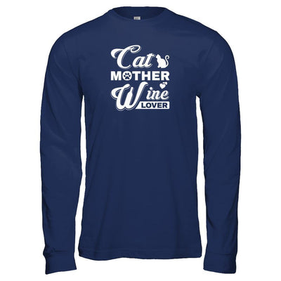 Cat Mother Wine Lover-T-Shirt & Tank Top-Long Sleeve T-Shirt-Navy