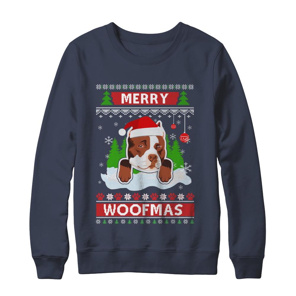 Pitbull Merry Woofmas Ugly Christmas Sweater-T-Shirt & Sweatshirt-Crewneck Sweatshirt-Navy