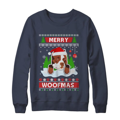 Pitbull Merry Woofmas Ugly Christmas Sweater-T-Shirt & Sweatshirt-Crewneck Sweatshirt-Navy