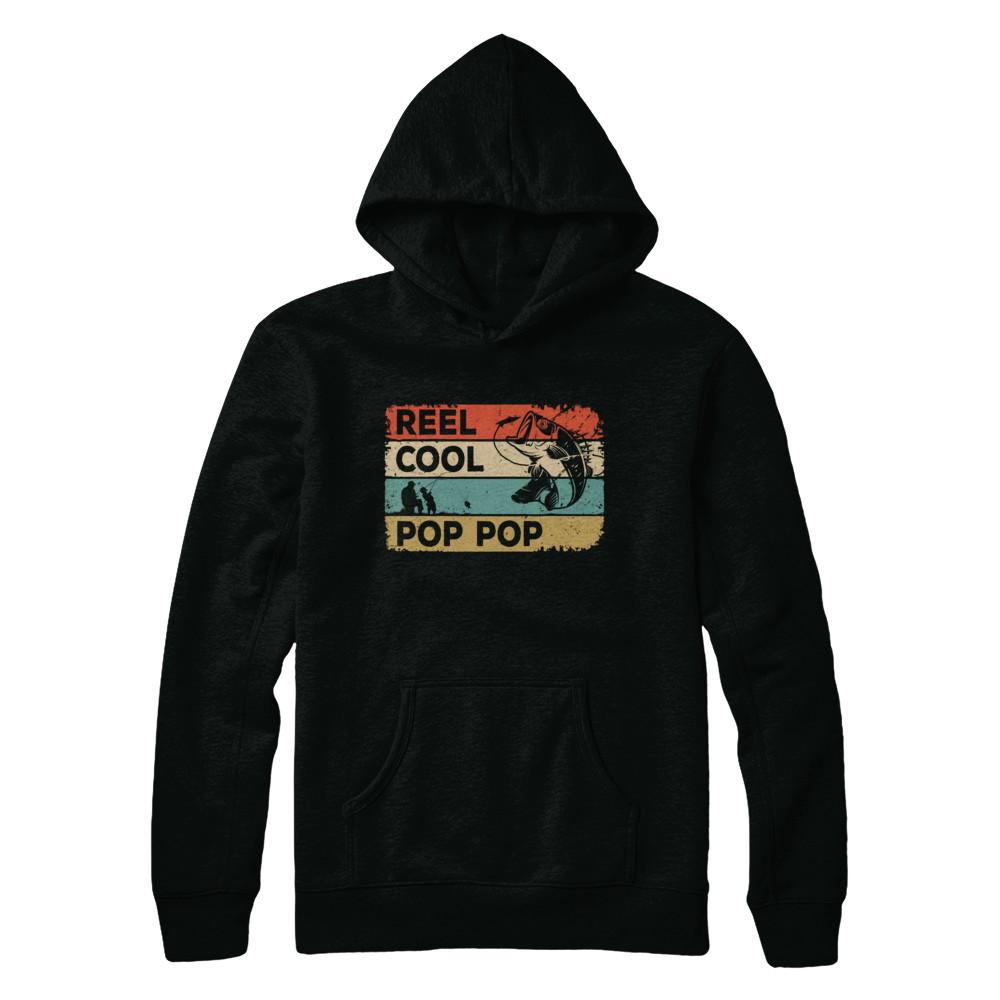 Vintage Reel Cool Pop Pop Fish Fishing Fathers Day-T-Shirt & Hoodie-Pullover Hoodie-Black