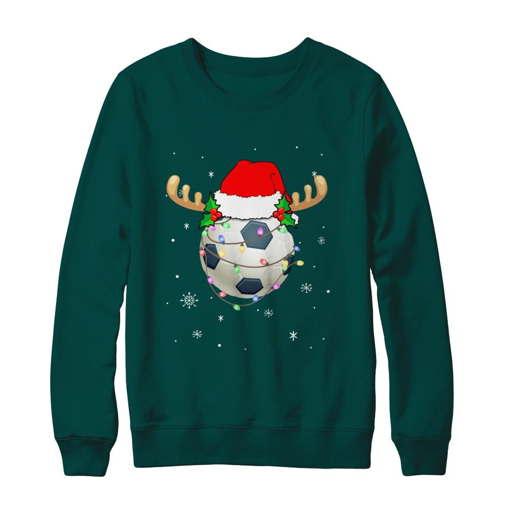 Santa Hat Soccer Reindeer Christmas Gifts-T-Shirt & Sweatshirt-Crewneck Sweatshirt-Deep Forest