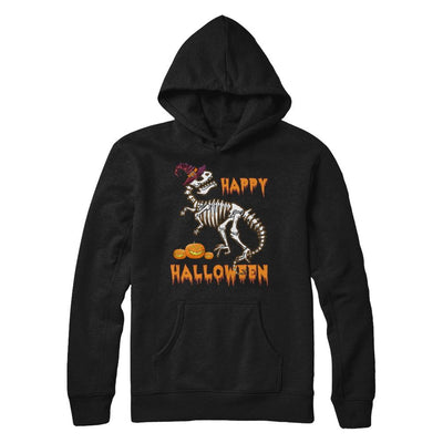 Funny Happy Halloween T-Rex Skeleton Dinosaur-T-Shirt & Sweatshirt-Pullover Hoodie-Black