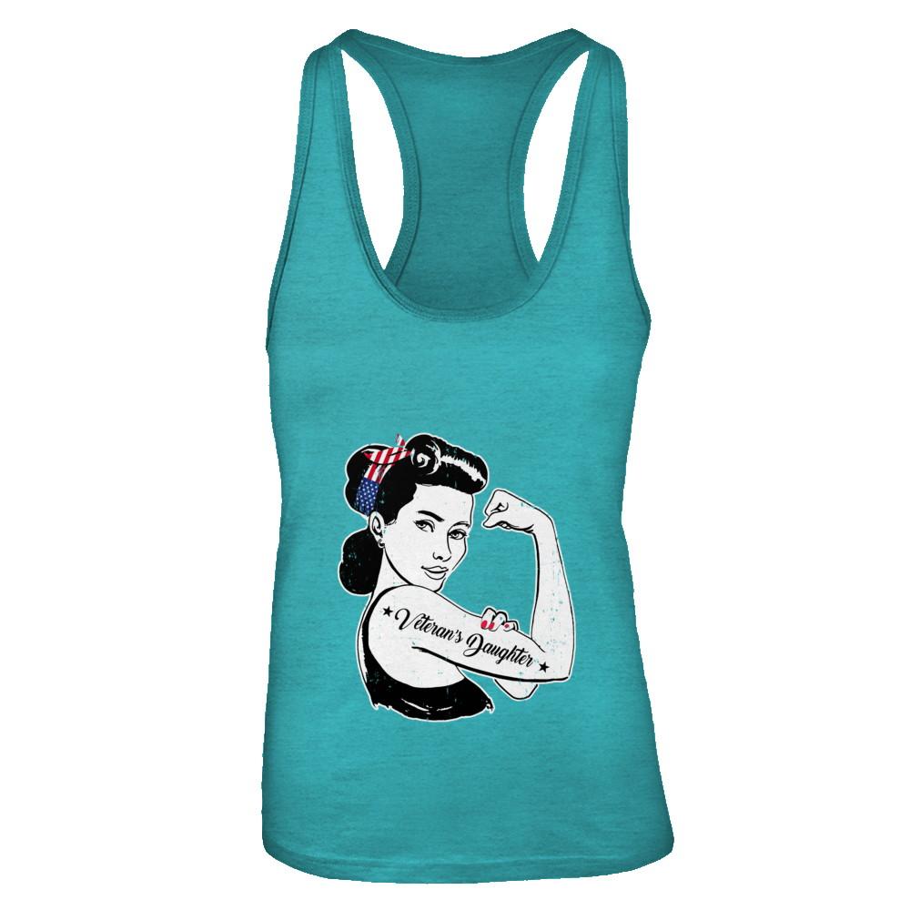 4Th Of July Veteran's Daughter From Dad Army-T-Shirt & Tank Top-Women's Ideal Racerback Tank-Tahiti Blue