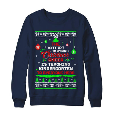 Teacher Christmas Cheer Teaching Kindergarten Everyone Sweater-T-Shirt & Sweatshirt-Crewneck Sweatshirt-Navy