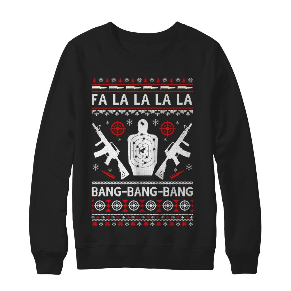 Bang Bang Bang AR-15 Gun Point Ugly Christmas Sweater-T-Shirt & Sweatshirt-Crewneck Sweatshirt-Black