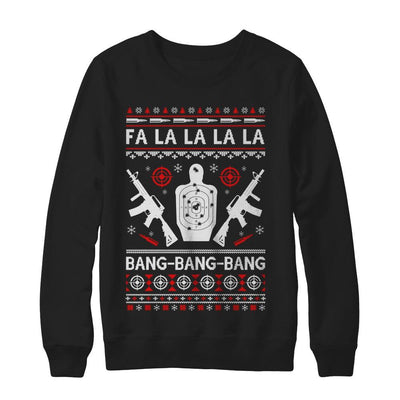 Bang Bang Bang AR-15 Gun Point Ugly Christmas Sweater-T-Shirt & Sweatshirt-Crewneck Sweatshirt-Black