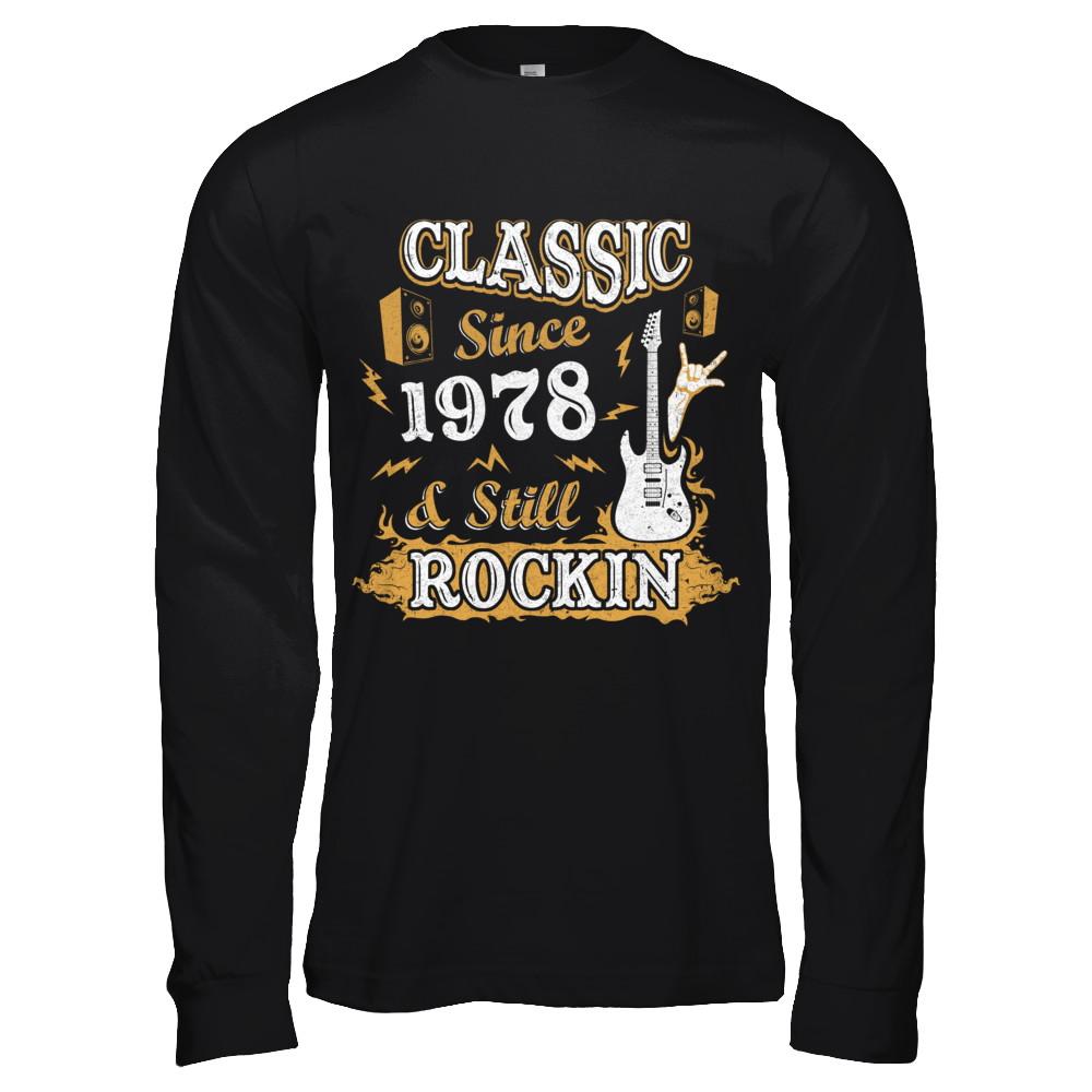 Vintage Classic Since 1978 With Rockin 43th Birthday-T-Shirt & Hoodie-Long Sleeve T-Shirt-Black