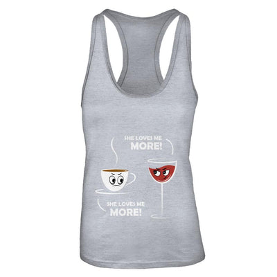 She Loves Me More Wine Coffee-T-Shirt & Tank Top-Women's Ideal Racerback Tank-Heather Grey